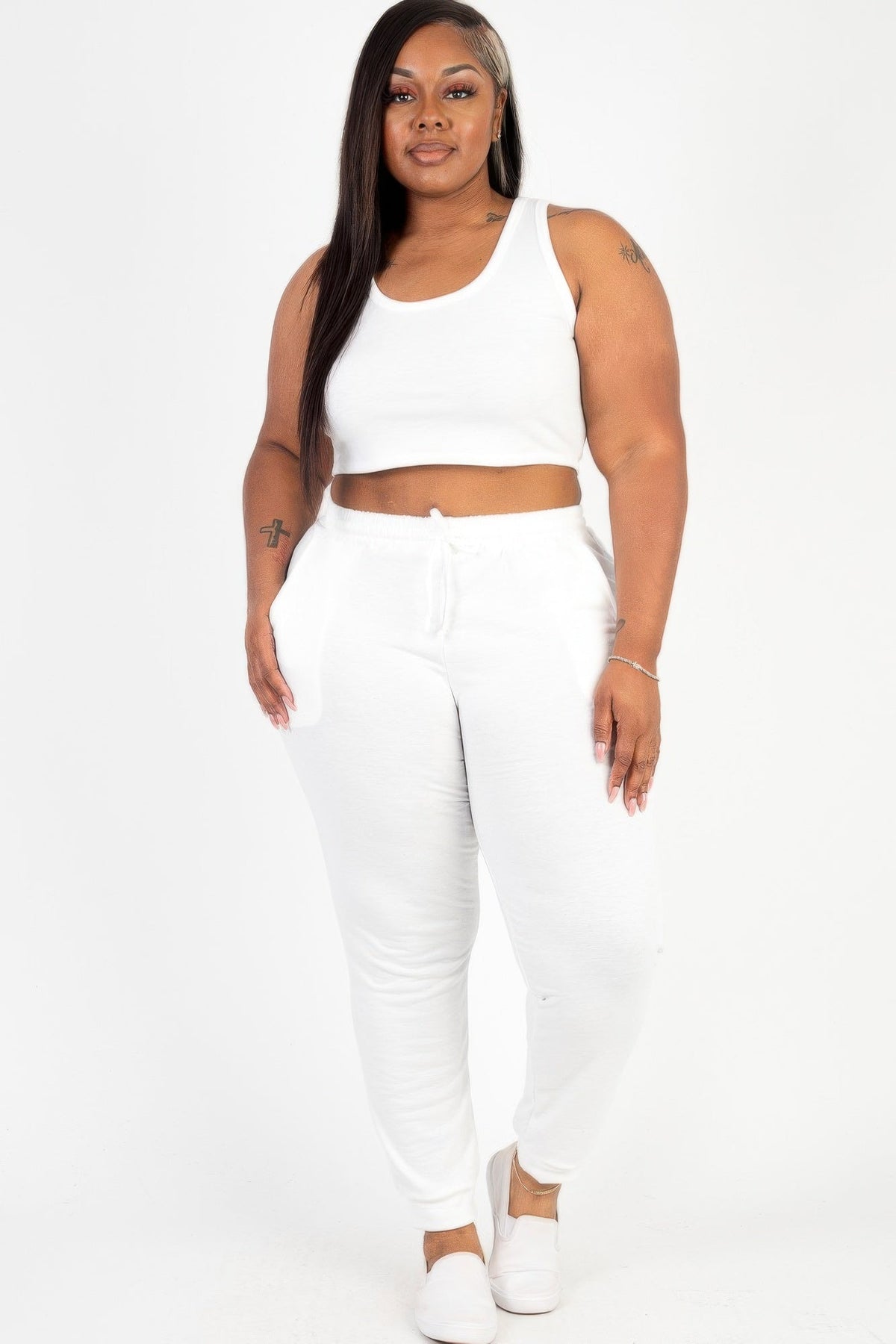 Plus Size French Terry Cropped Tank Top &amp; Joggers Set