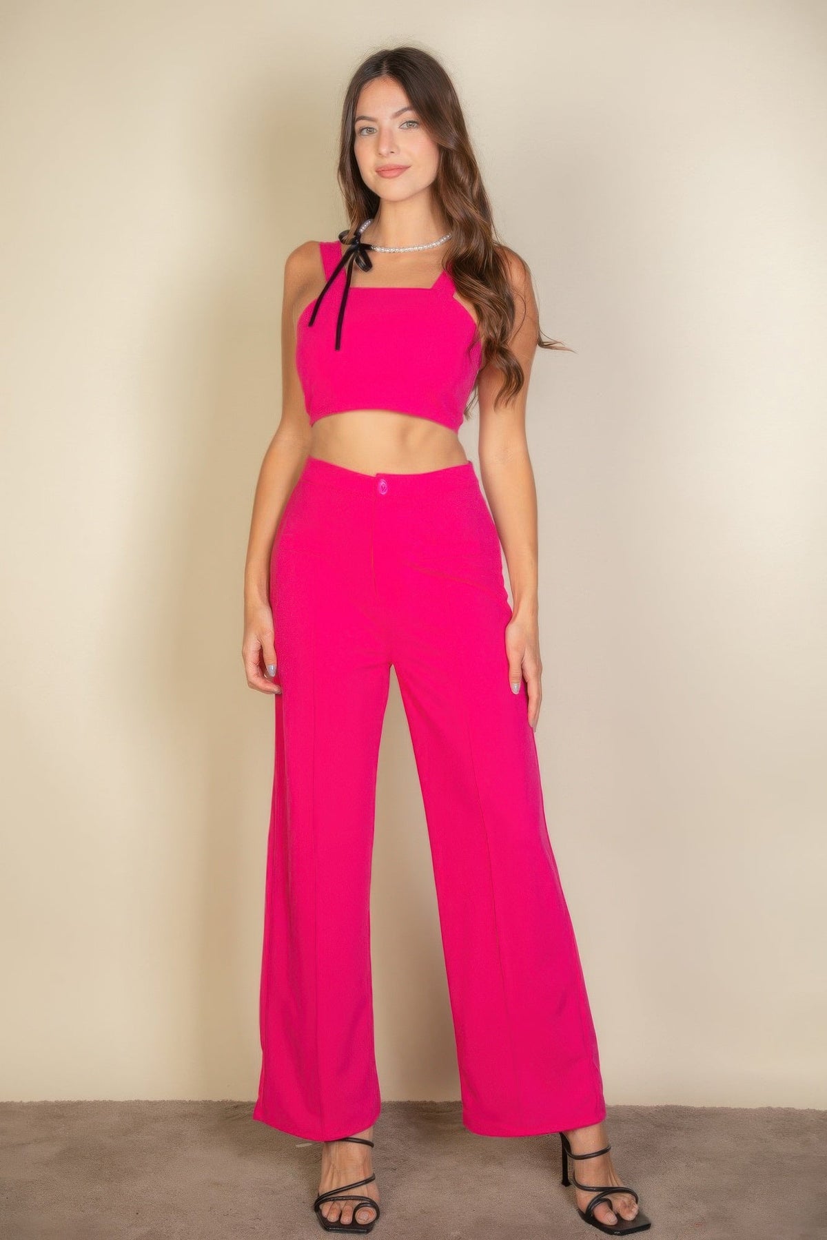 Solid Tank Top &amp; Wide Leg Pants