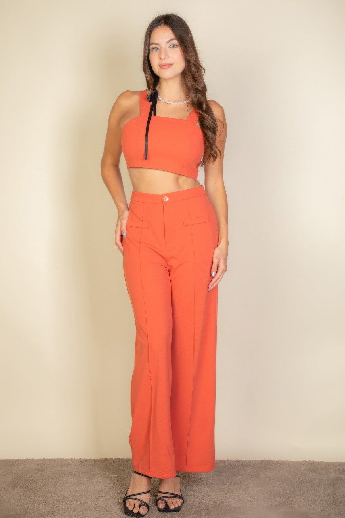 Solid Tank Top &amp; Wide Leg Pants