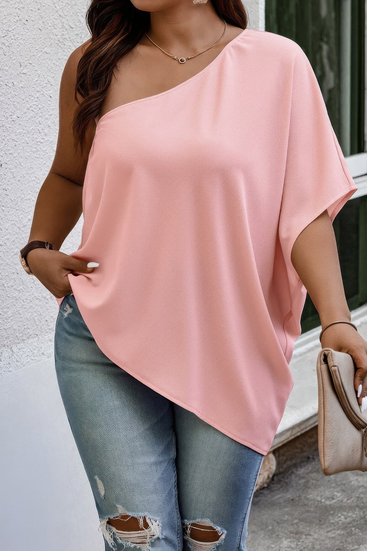 Plus One Shoulder Solid Casual Loose Fit Shirt