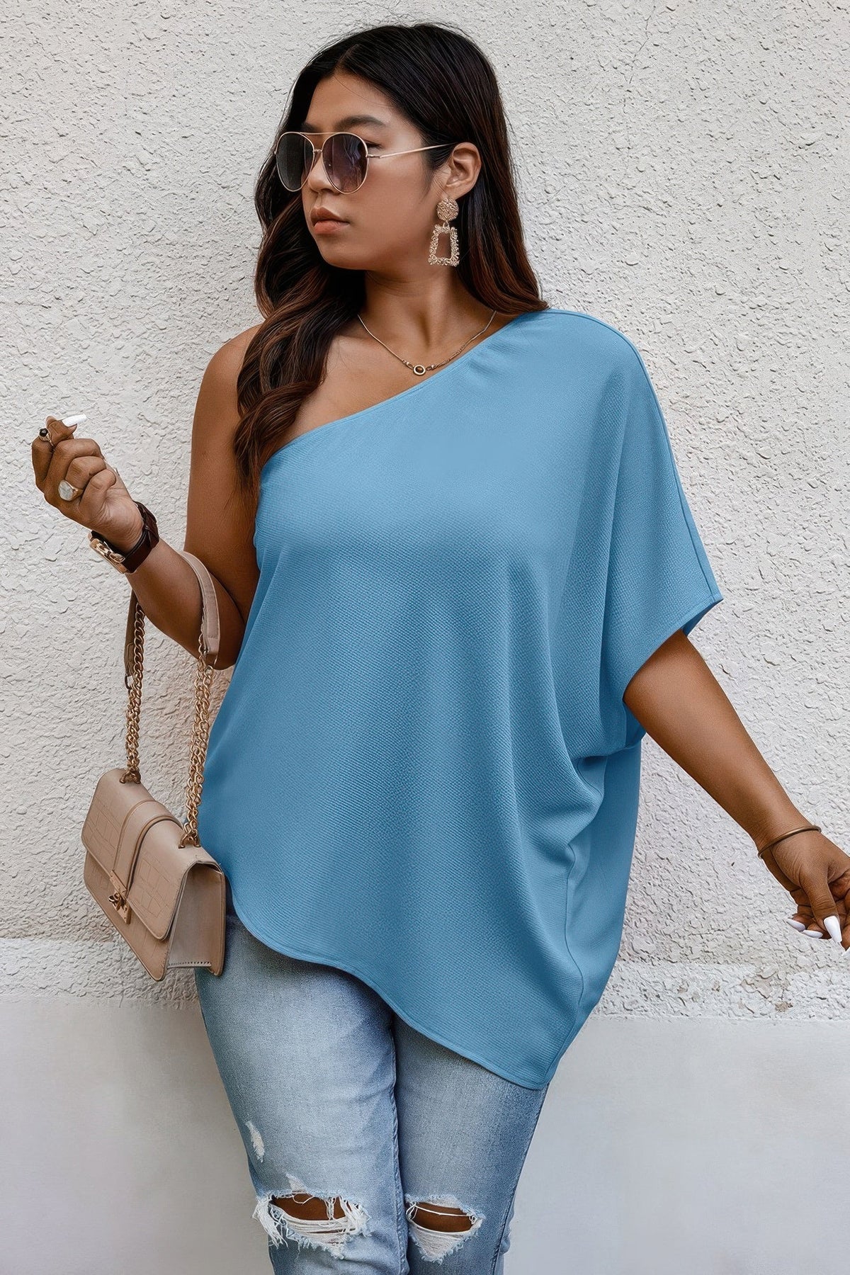 Plus One Shoulder Solid Casual Loose Fit Shirt