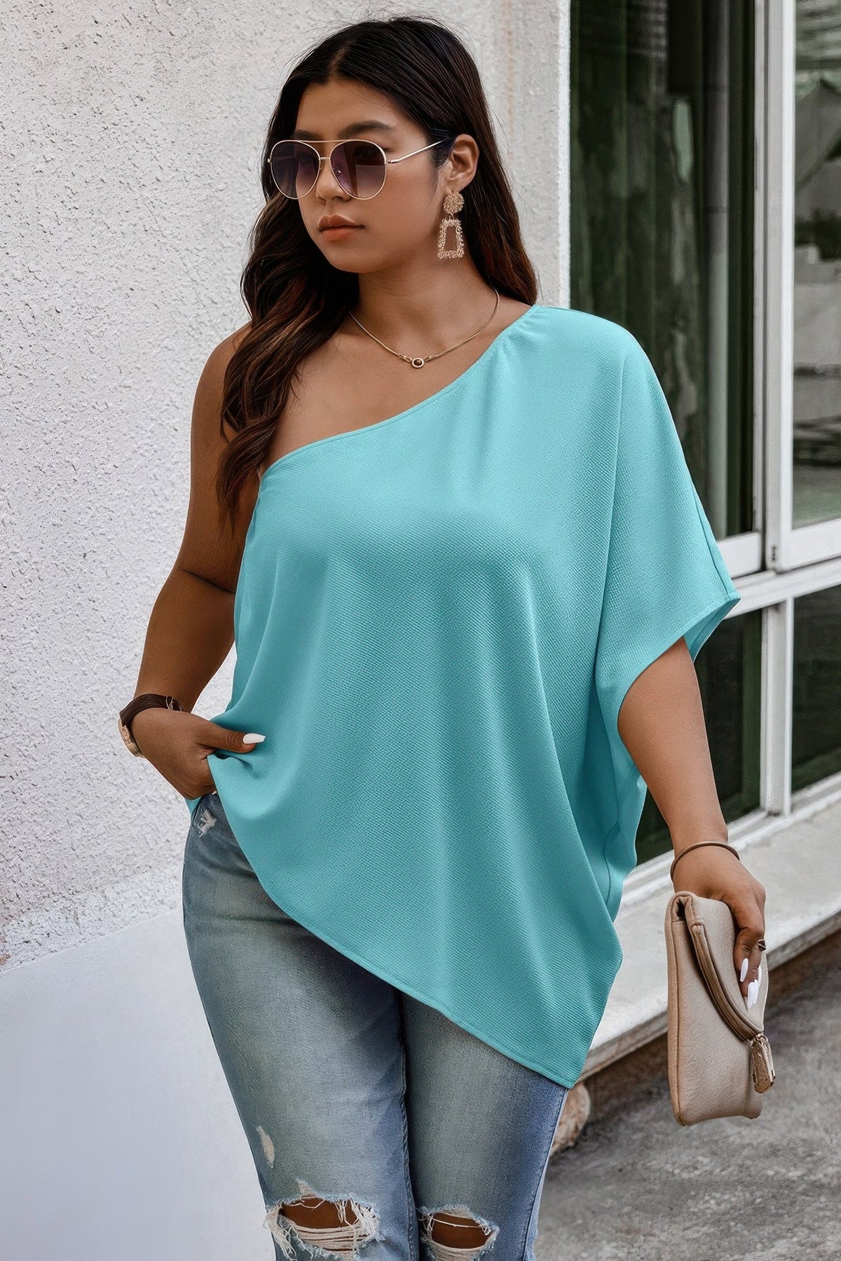 Plus One Shoulder Solid Casual Loose Fit Shirt
