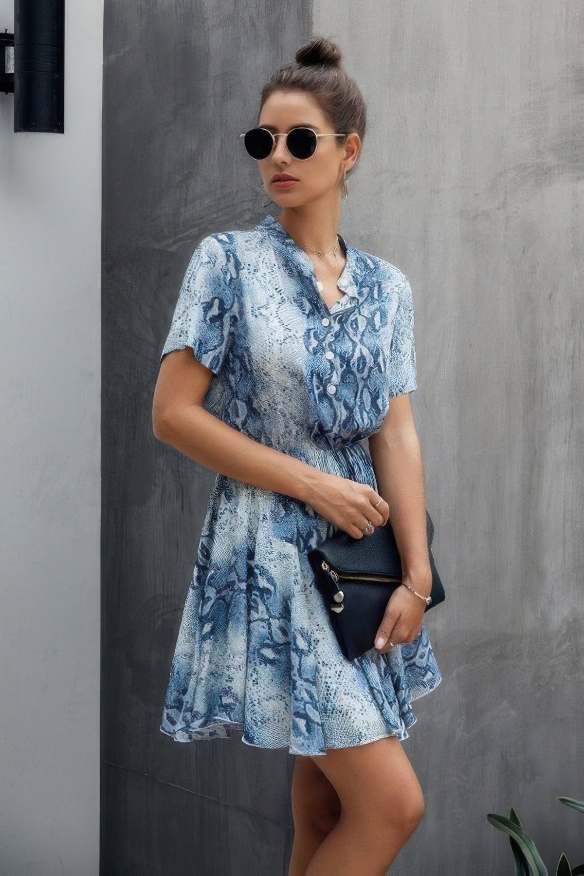 Animal Drawstring Waist Shirt Dress