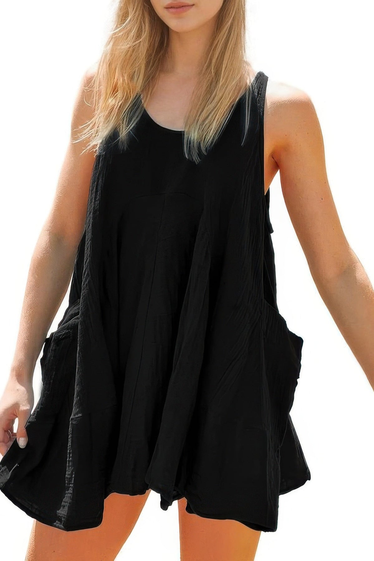 U Neck Backless Sleeveless Mini Pocket Dress