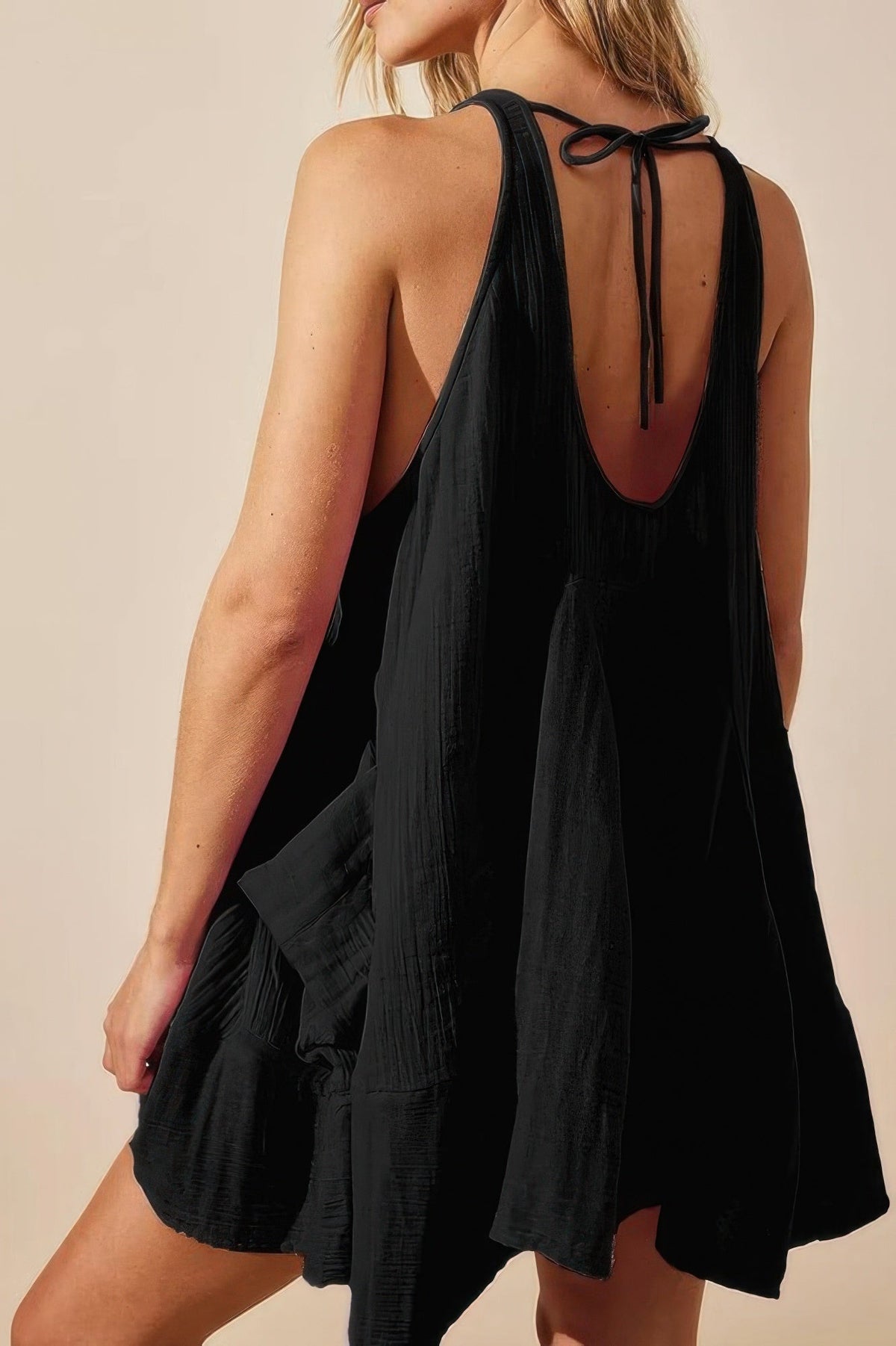 U Neck Backless Sleeveless Mini Pocket Dress