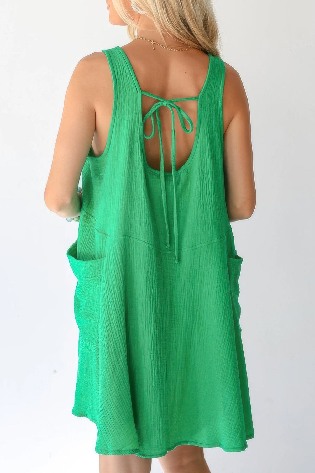 U Neck Backless Sleeveless Mini Pocket Dress
