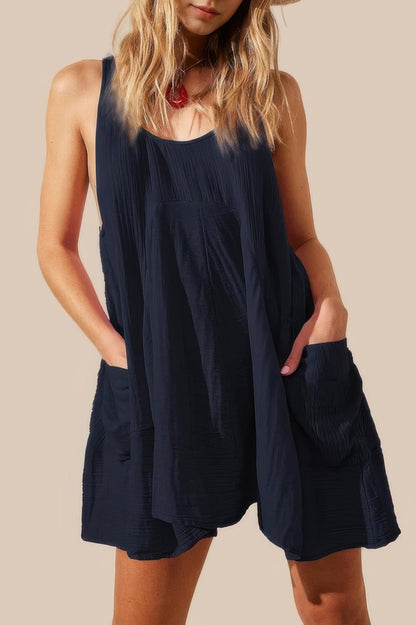 U Neck Backless Sleeveless Mini Pocket Dress