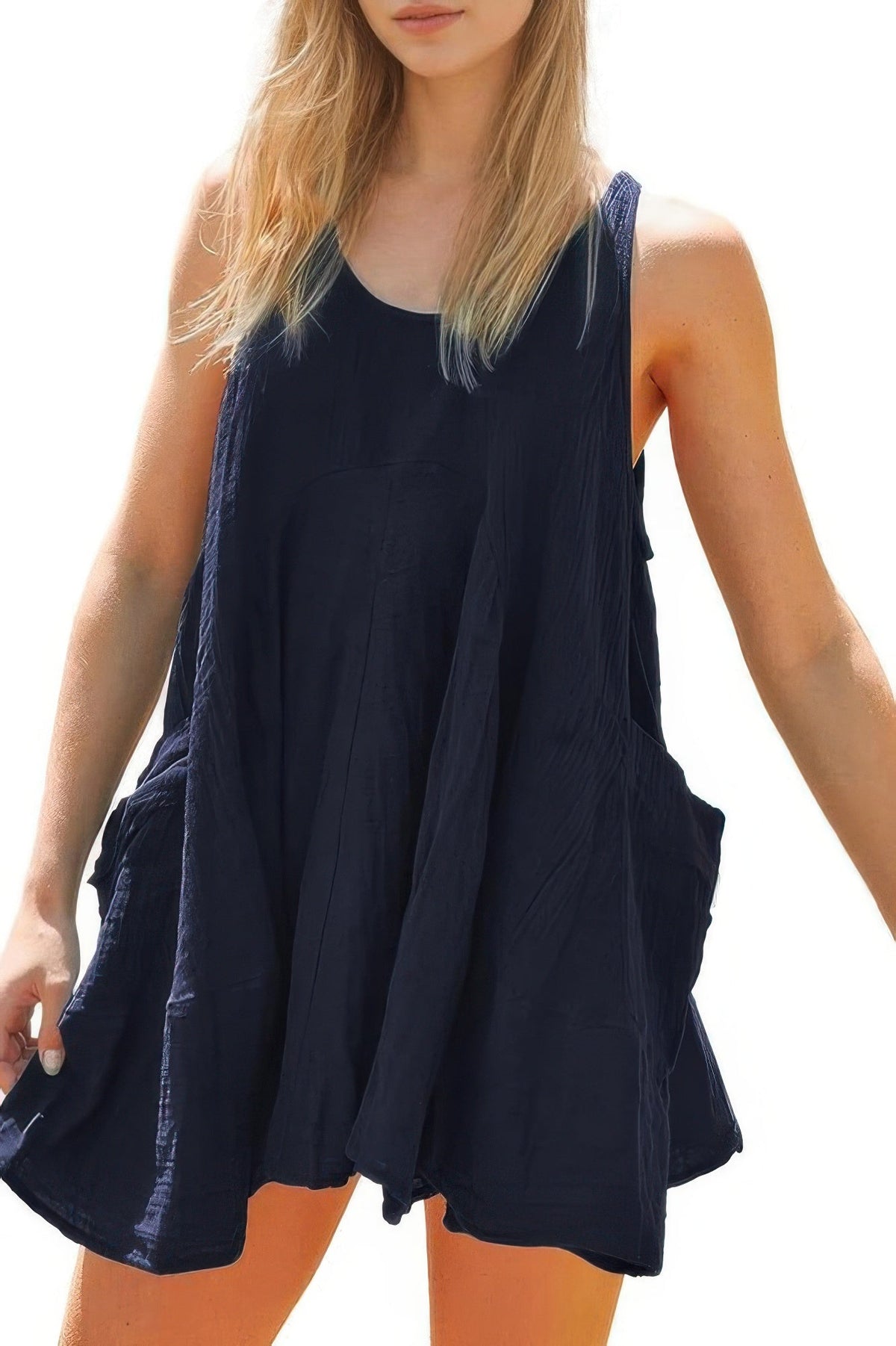 U Neck Backless Sleeveless Mini Pocket Dress