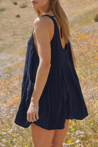 U Neck Backless Sleeveless Mini Pocket Dress