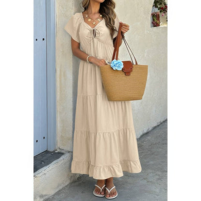 Cross Knot Color Block Pockets A Line Dress