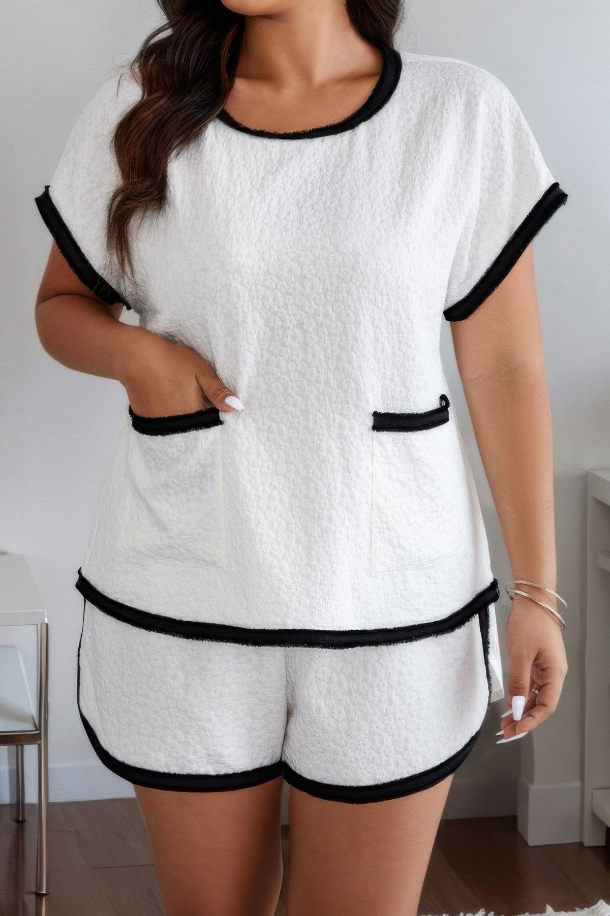 Plus Size Two Pieces Pocket Elastic Waist Sets