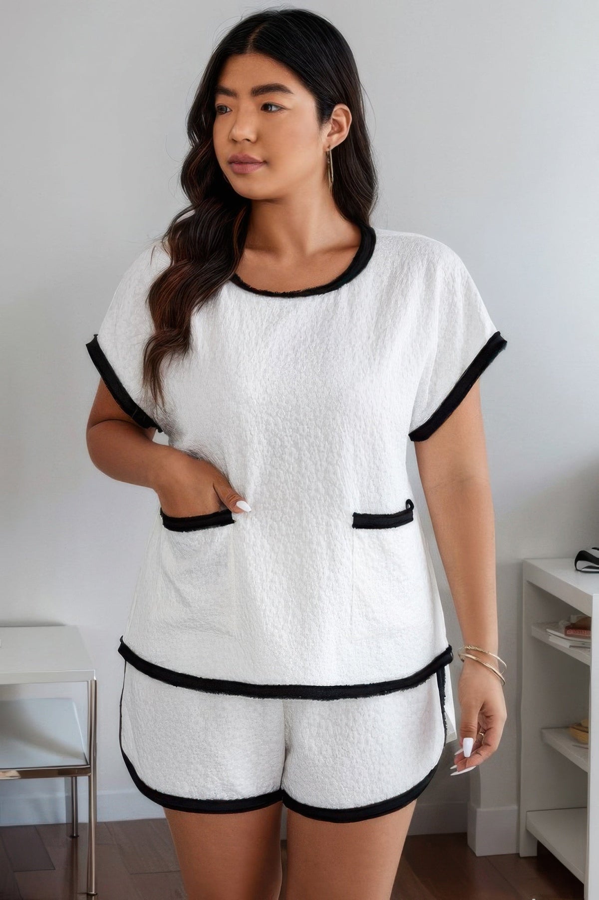 Plus Size Two Pieces Pocket Elastic Waist Sets