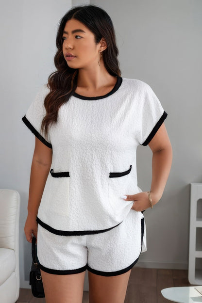 Plus Size Two Pieces Pocket Elastic Waist Sets