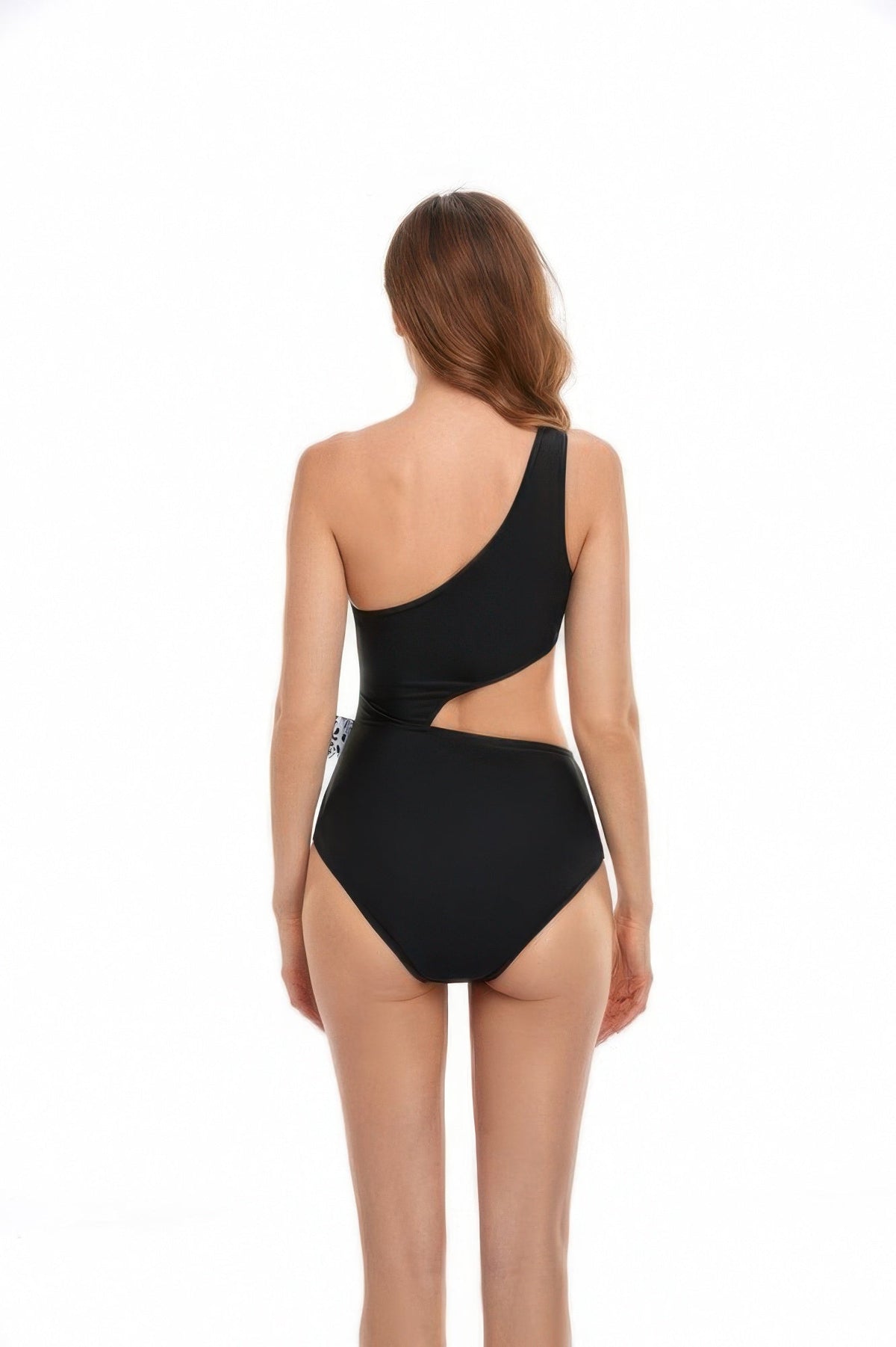 Solid One Shoulder Cut Out Waist Knot Swimsuit