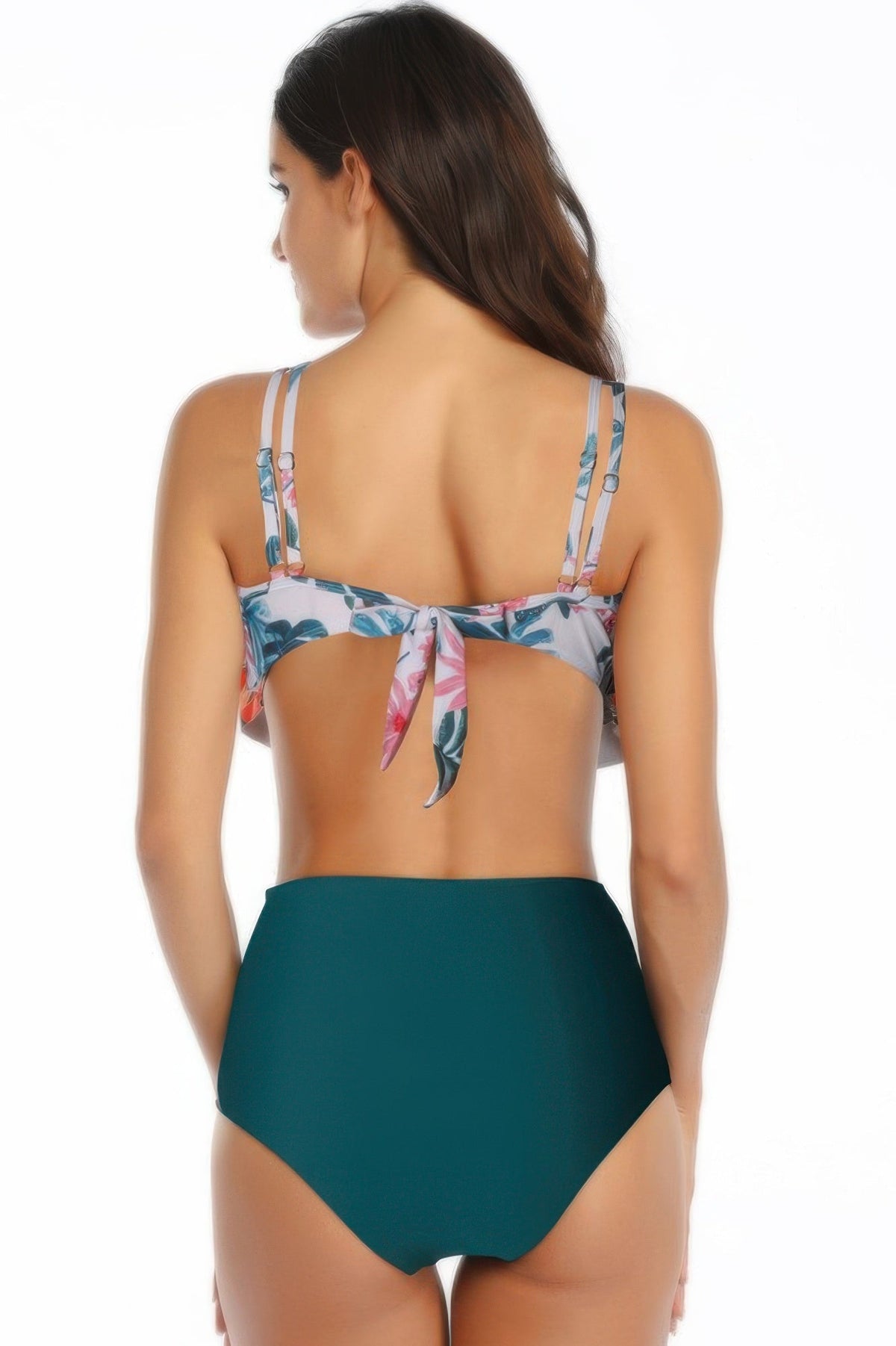 Floral Printed Ruffles Ruffle High Waist Swimsuit