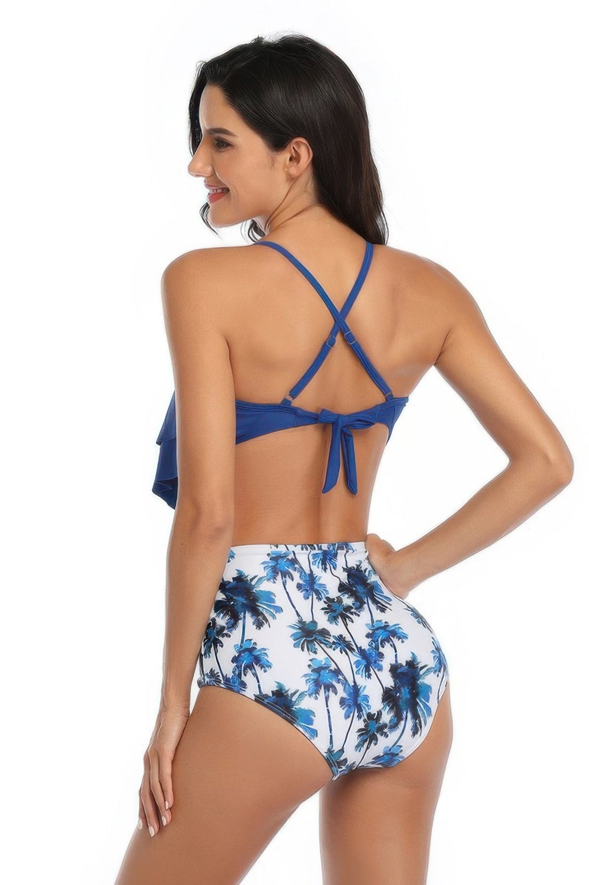 Print Sleeveless Ruffle Push Up High Waisted Bikini