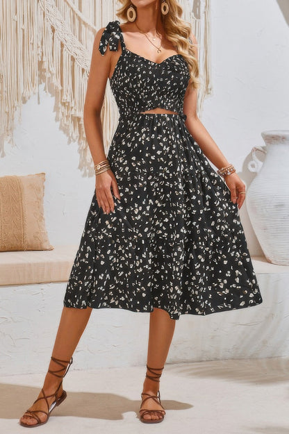 Square Neck Leopard Cut Out Elastic Waist Dress