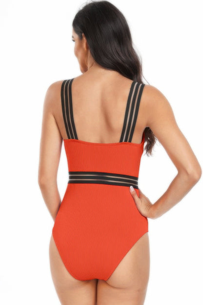 Solid Knit Sleeveless Lace Tirm Fit Swimsuits