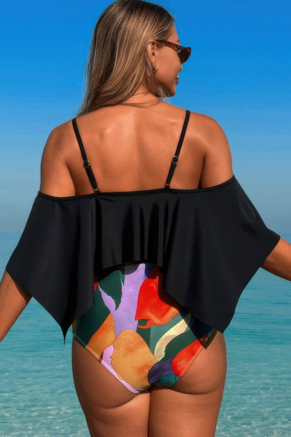 Ruffle Top High Waisted Bottom Tankini Swimsuit
