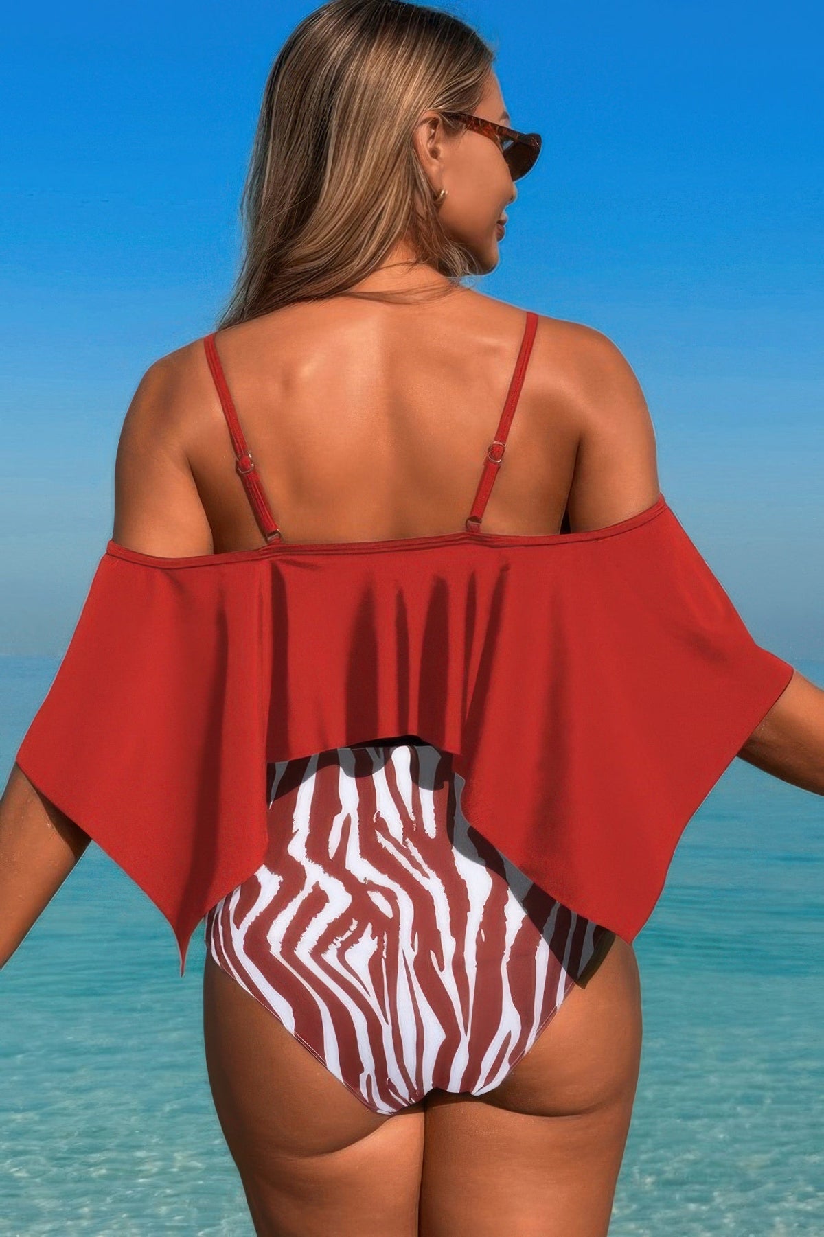 Ruffle Top High Waisted Bottom Tankini Swimsuit