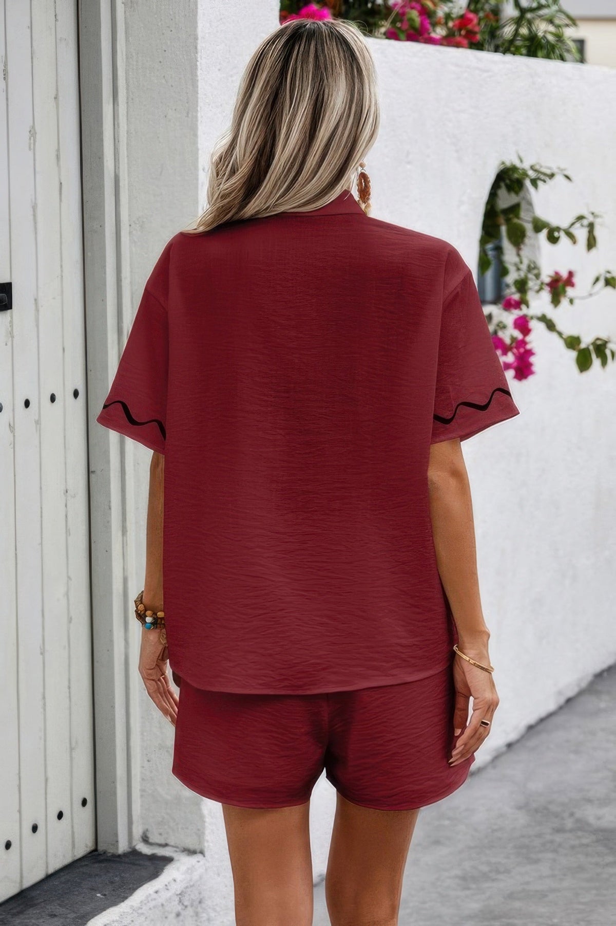 Two Piece Button Down Short Sleeve Outfits Sets