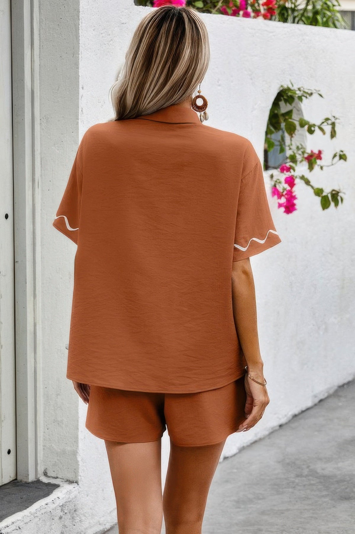 Two Piece Button Down Short Sleeve Outfits Sets