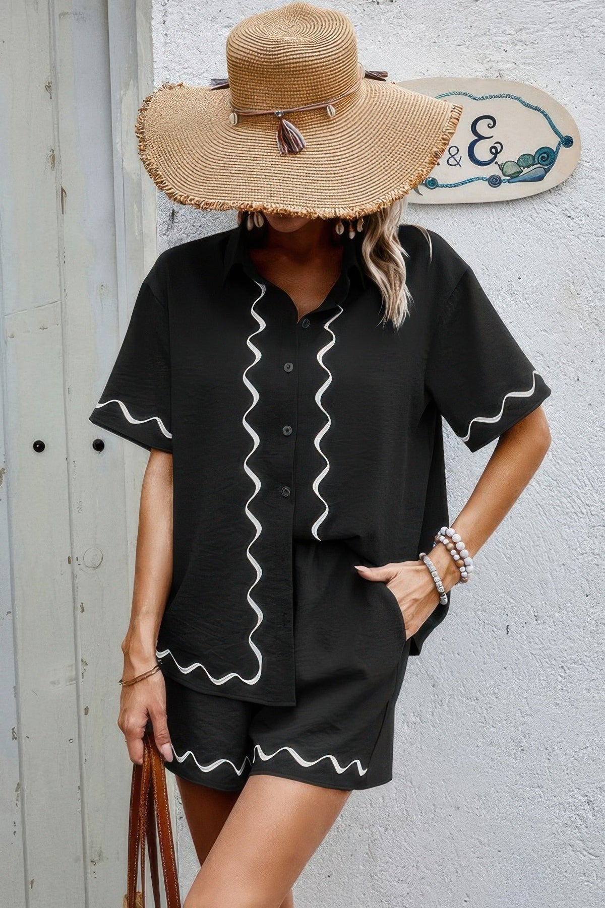 Two Piece Button Down Short Sleeve Outfits Sets