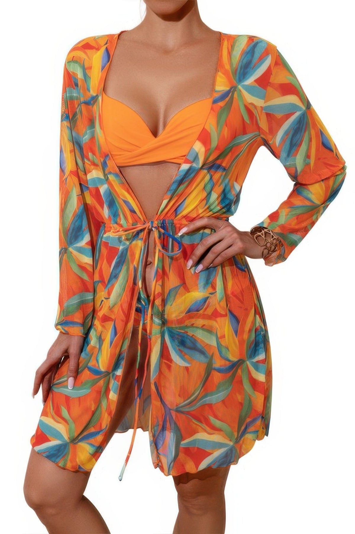 Leopard Print Bikini Kimono Three Pieces Swimsuit
