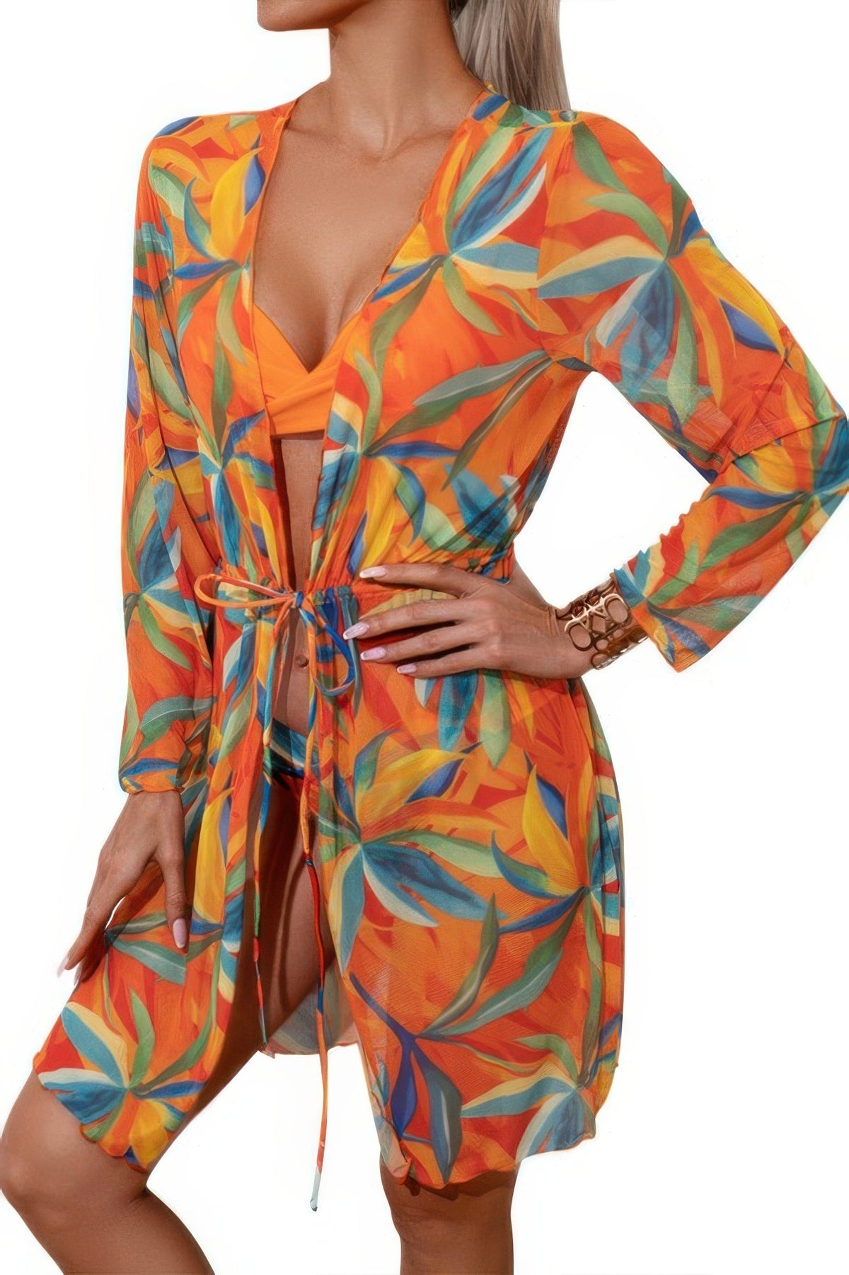 Leopard Print Bikini Kimono Three Pieces Swimsuit