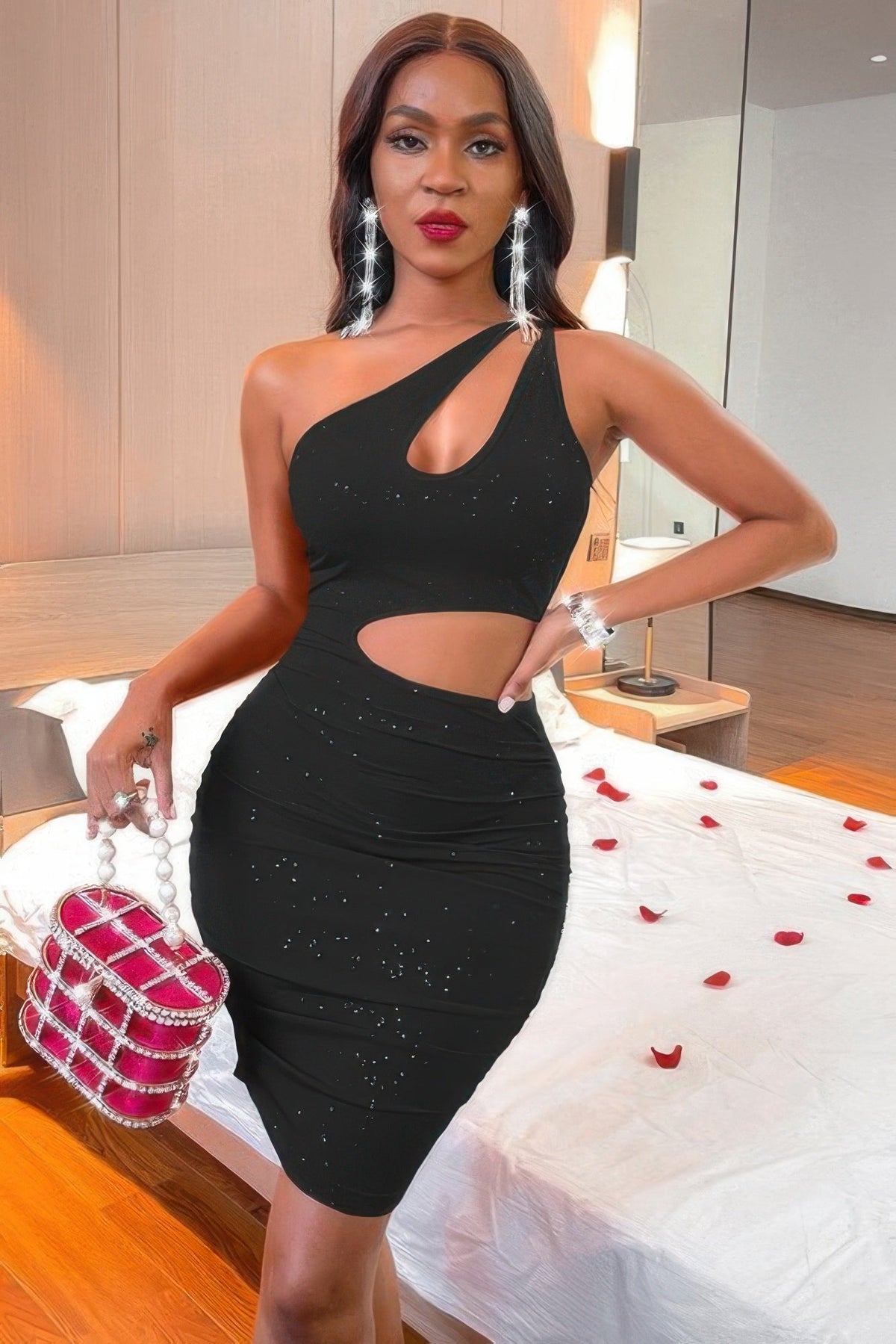 One Shoulder Sleeveless Cutout Bodycon Dress