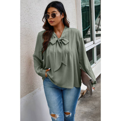 Plus Size Solid Ruched Knot Loose Fit Top
