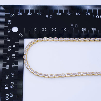 24K Gold Filled Clear CZ Oval Tennis Chain Necklace in Silver &amp; Gold | WA-3904 WA-3905