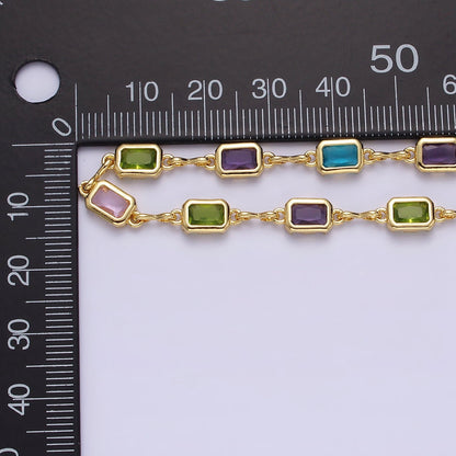 14K Gold Filled 5.3mm Multicolor CZ Baguette Figure Eight Link Unfinished Chain | ROLL-01362