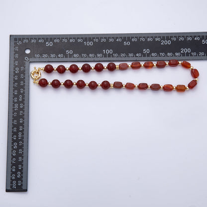 18K Gold Filled 12mm Red Carnelian Pebble Round Bead 18 Inch Necklace w. Sailor Clasps | WA-4134