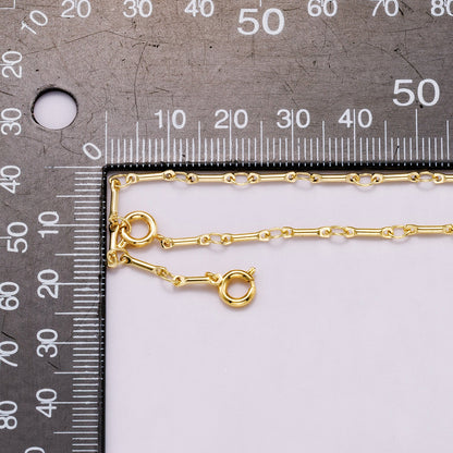 16K Gold Filled 3mm Minimalist Cable Bar Link Lariat Chain 20 Inch Necklace | WA-04446