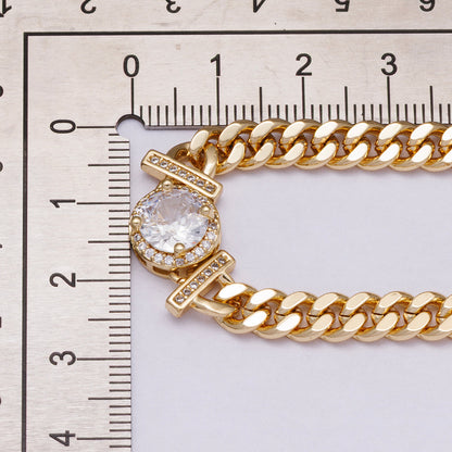 24K Gold Filled 6mm Round Micro Paved CZ Solitaire Curb Chain 17.5 Inch Necklace | WA-04280