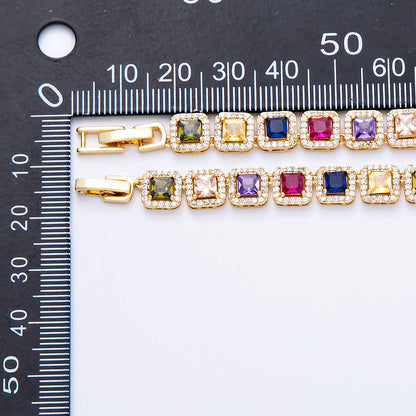 16K Gold Filled 7mm Multicolor Square Micro Paved CZ Tennis Chain 16 Inch Choker Necklace | WA-04210