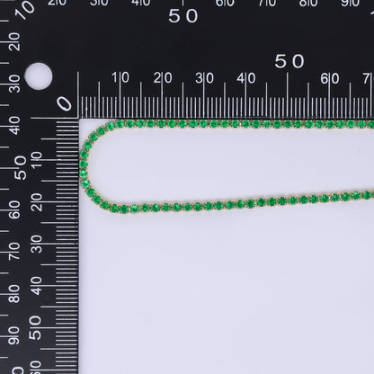 24K Gold Filled 2mm Blue, Green, Pink, Clear Classic Round Tennis Chain 16.5 Inch Choker Necklace w. Extender | WA-01292 WA-03812 ~ WA-03814