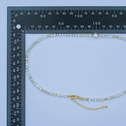 24K Gold Filled Shell Pearl Round Gemstone Necklace 17 Inch w 2 Inch Extender | WA-02969
