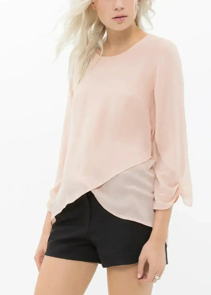 Blush &amp; Cream Cross Hem Blouse For Women | Femstylo