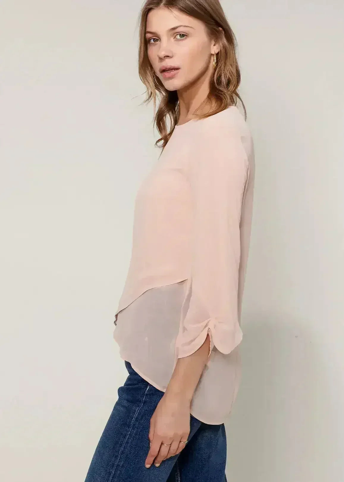 Blush &amp; Cream Cross Hem Blouse For Women | Femstylo