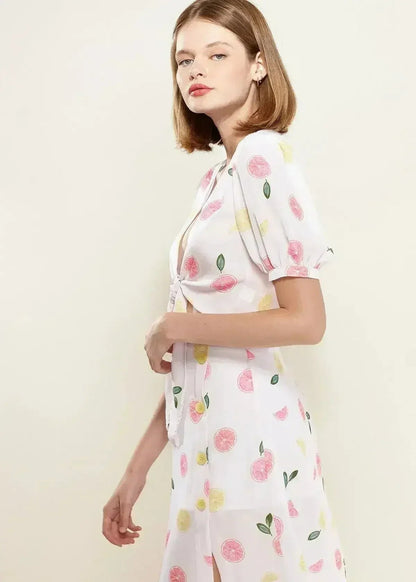 Fruit Punch Tie Hem Open Front Blouse in Fruit Punch | Femstylo