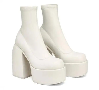 Winter Boots Lady Boots-Women Shoes Zipper Luxury Designer Rubber High Heel Ankle Fashion Rome Solid PU Basic Square Toe
