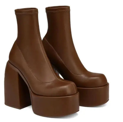 Winter Boots Lady Boots-Women Shoes Zipper Luxury Designer Rubber High Heel Ankle Fashion Rome Solid PU Basic Square Toe