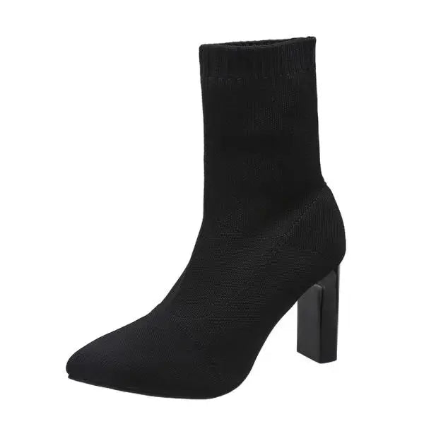Winter Boots Lady Boots-Women Shoes Zipper Luxury Designer Rubber High Heel Ankle Fashion Rome Solid PU Basic Square Toe
