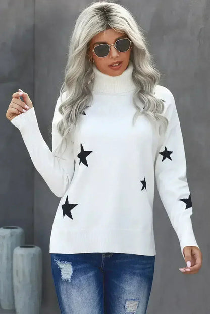 Turtleneck Star Print Sweater