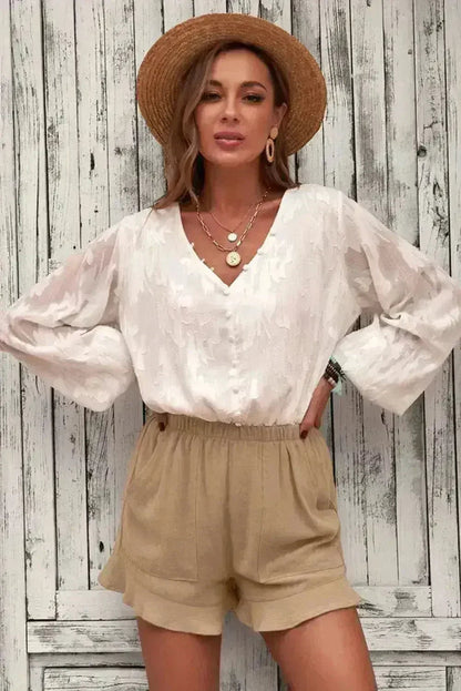 Khaki Flutter Shorts for Women - Summer Pocketed Linen Style