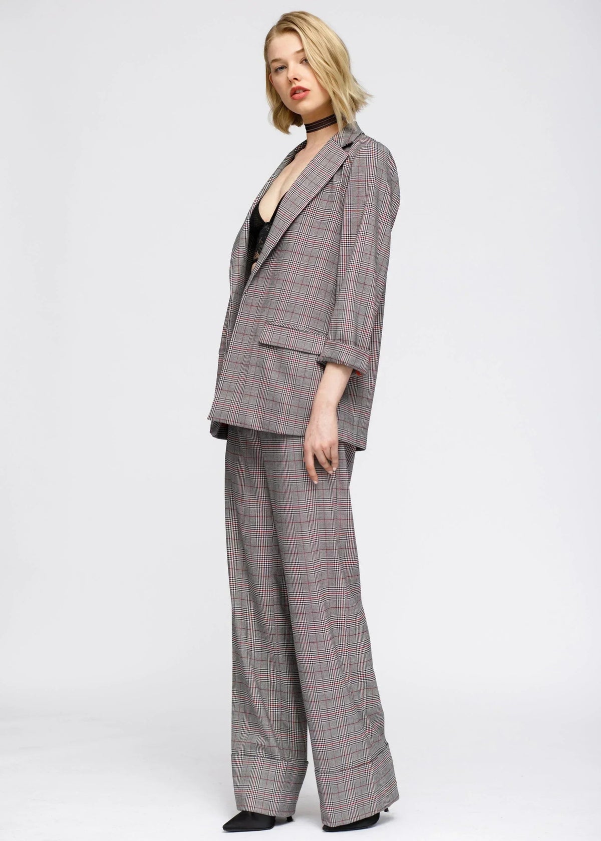 Grey Multi Glen Plaid Blazer | Women&