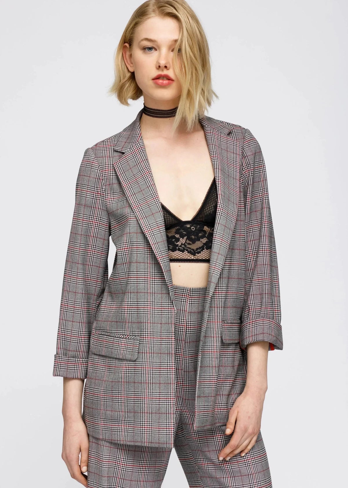 Grey Multi Glen Plaid Blazer | Women&