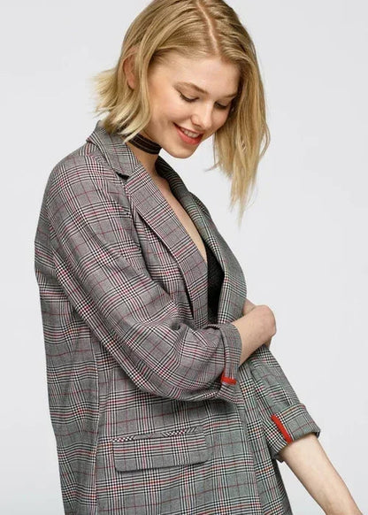 Grey Multi Glen Plaid Blazer | Women&